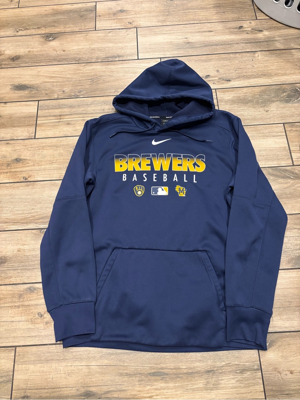 Nike Dri-Fit Milwaukee Brewers Baseball Hoodie Navy Blue MLB Authentic Size L